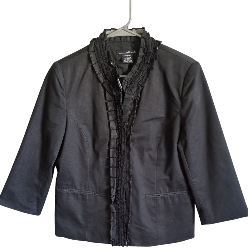 Willi Smith‎ Black Mix Ruffle Blazer Women's Size L